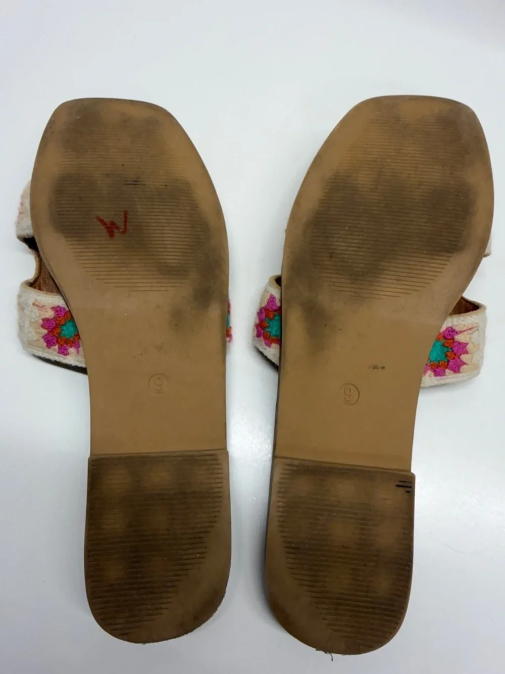 Madden Girl Hally Sandals Slides Colorful Crochet Knit Floral Ivory Size 9